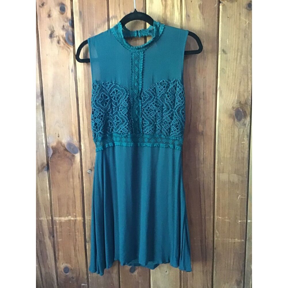 Alya Womens Size L Forest Green Lace Open Back Lined Party Dress Semi Formal